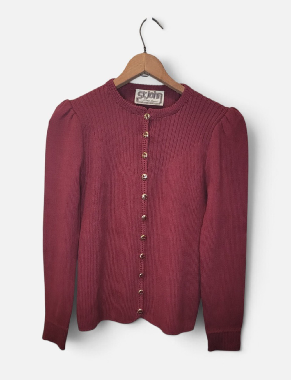 VTG St. John for Neiman Marcus Burgundy Button Up Cardigan Size Small Old Money